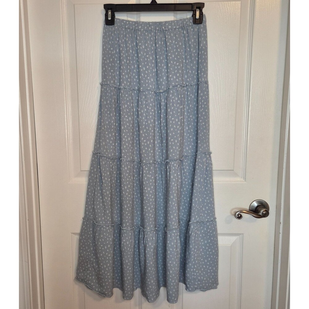 Aeropostale Womens XS Dusty Blue Floral Tiered Skirt Prairie Skirt Cottagecore